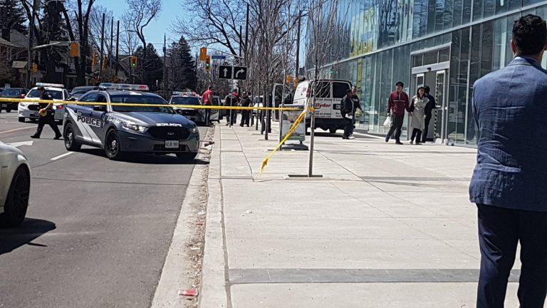 <p>The van allegedly involved in an incident that hit multiple pedestrians in the Yonge and Finch area was apprehended near Sheappard Avenue. Photo by Dan Fox</p>
