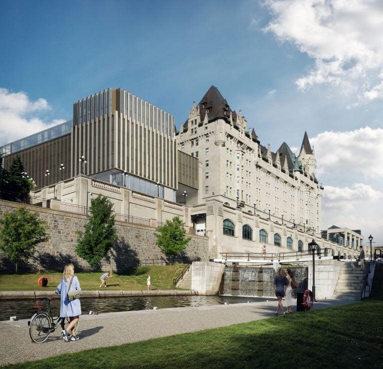 Rendering of the Château Laurier addition, the Bytown museum view. (LARCO)