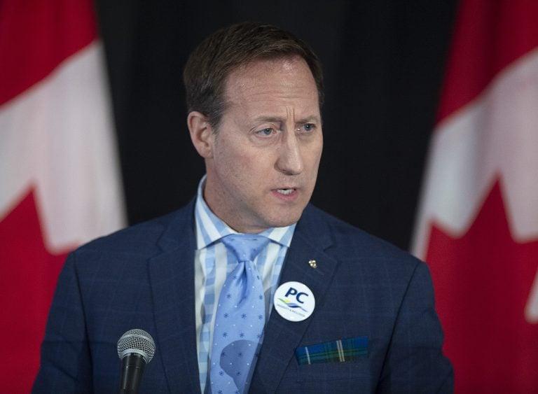 Peter MacKay addresses the crowd at a federal Conservative leadership forum during the annual general meeting of the Nova Scotia Progressive Conservative party in Halifax on Feb. 8, 2020. The 2020 Conservative Party of Canada leadership election will be held on June 27, 2020.