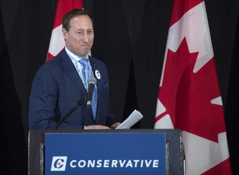 MacKay addresses a federal Conservative leadership forum during the annual general meeting of the Nova Scotia Progressive Conservative party in Halifax on Feb. 8, 2020 (CP/Andrew Vaughan)