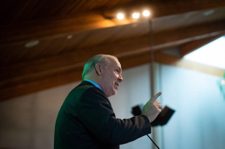 Horgan speaks about the economy during an address at a Surrey Board of Trade luncheon, in Surrey, B.C., on March 10, 2020 (CP/Darryl Dyck)