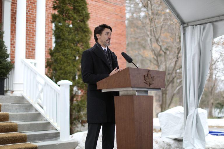 Canadian Prime Minister Justin Trudeau speaks during a news conference on COVID-19 situation in Canada from his residence March 19, 2020 in Ottawa, Canada. (Photo by Dave Chan / AFP) (Photo by DAVE CHAN/AFP via Getty Images)