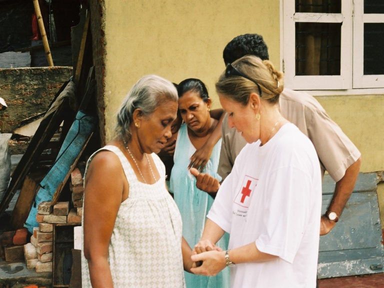 Sandra Allaire works with the Red Cross in Darfur, 2004. (Photo courtesy of Dr. Sandra Allaire)