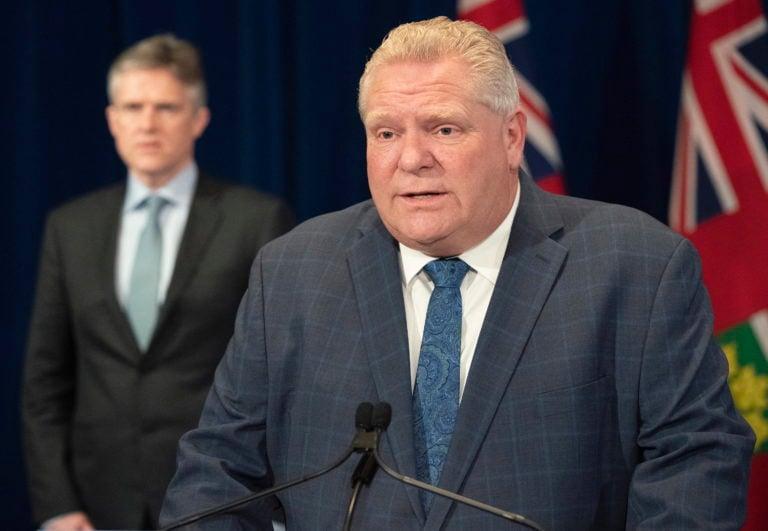 Ontario Premier Doug Ford answers questions at the daily briefing at Queen's Park in Toronto on Saturday April 4, 2020. THE CANADIAN PRESS/Frank Gunn