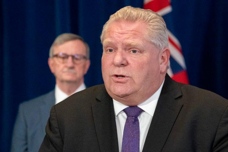 Ontario Premier Doug Ford holds a media briefing on COVID-19 following the release of provincial modelling in Toronto, Friday, April 3, 2020. THE CANADIAN PRESS/Frank Gunn