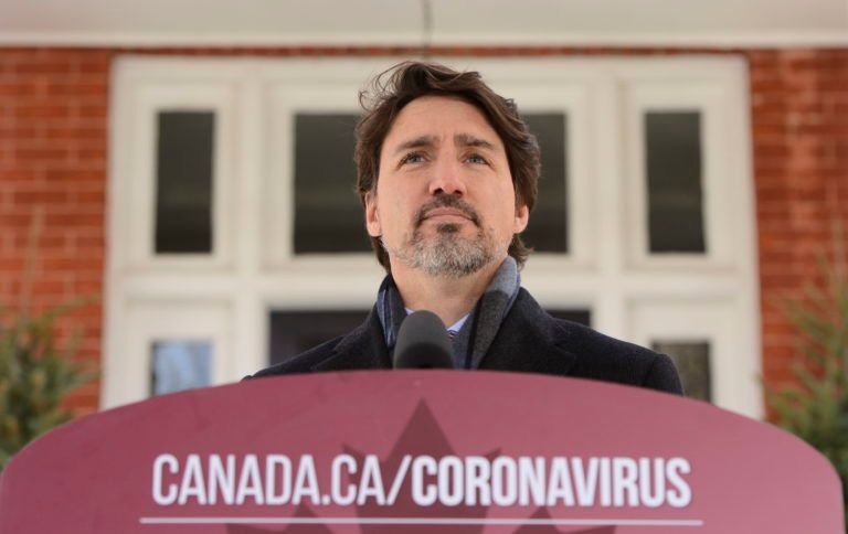 Prime Minister Justin Trudeau addresses Canadians on the COVID-19 pandemic from Rideau Cottage in Ottawa on Thursday, April 16, 2020. THE CANADIAN PRESS/Sean Kilpatrick