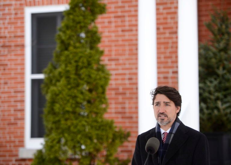 Prime Minister Justin Trudeau addresses Canadians on the COVID-19 pandemic from Rideau Cottage in Ottawa on Friday, April 17, 2020. THE CANADIAN PRESS/Sean Kilpatrick
