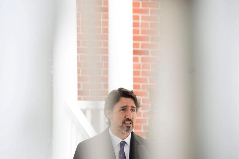 Prime Minister Justin Trudeau addresses Canadians on the COVID-19 pandemic from Rideau Cottage in Ottawa on Monday, April 27, 2020. THE CANADIAN PRESS/Sean Kilpatrick