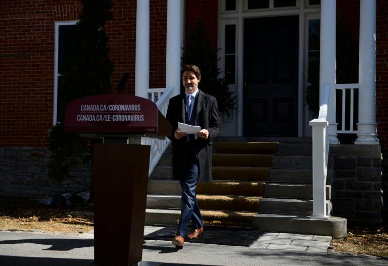 Prime Minister Justin Trudeau arrives to address Canadians on the COVID-19 pandemic from Rideau Cottage in Ottawa on Wednesday, April 1, 2020. THE CANADIAN PRESS/Sean Kilpatrick