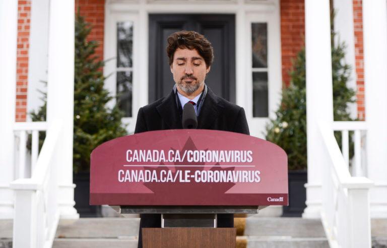 Prime Minister Justin Trudeau addresses Canadians on the COVID-19 pandemic from Rideau Cottage in Ottawa on Tuesday, April 14, 2020. THE CANADIAN PRESS/Sean Kilpatrick