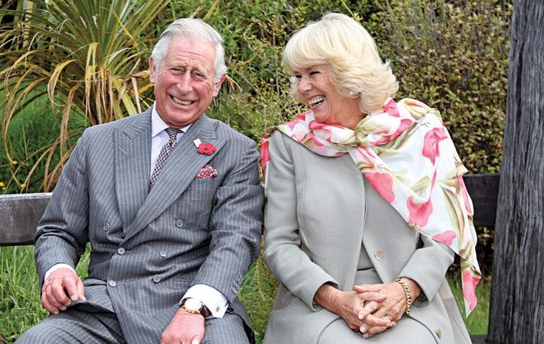 Prince Charles, Prince of Wales and Camilla, Duchess of Cornwall continue to laugh after a bubble bee took a liking to Prince Charles during their visit to the Orokonui Ecosanctuary on November 5, 2015 in Dunedin, New Zealand. (Rob Jefferies/Getty Images)