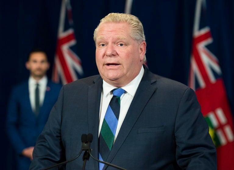 Ontario Premier Doug Ford speaks during his daily updates regarding COVID-19 at Queen's Park in Toronto on Wednesday, May 13, 2020. THE CANADIAN PRESS/Nathan Denette