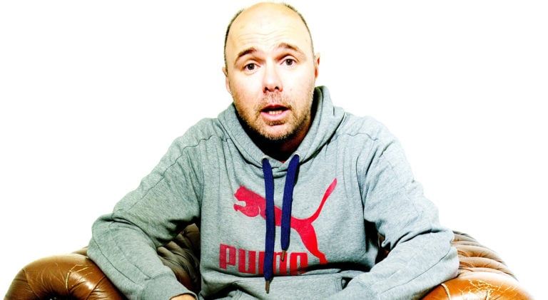 Karl Pilkington poses backstage after meeting fans at HMV on Nov. 24, 2015 in Manchester, United Kingdom. He features in a new 2020 podcast called Plot Twitst (Shirlaine Forrest/Getty)