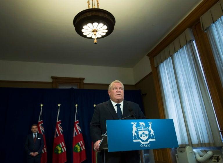 Ontario Premier Doug Ford speaks during his daily updates regarding COVID-19 at Queen's Park in Toronto on Tuesday, May 12, 2020. THE CANADIAN PRESS/Nathan Denette