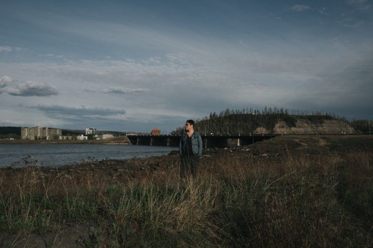 MacDonald on the bank of the Athabasca (Photograph by Serghei Cebotari)