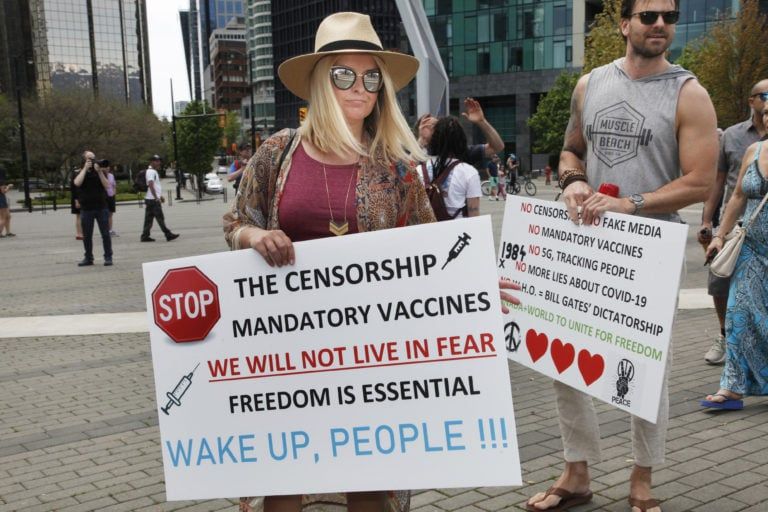 A scene from a protest against a lock down due to the coronavirus in Vancouver on May 10, 2020 (Jen Osborne)