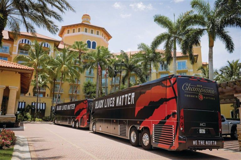 The Torotno Raptors team bus in Florida, posted to Twitter on July 9th, 2020. (@Raptors/Twitter)