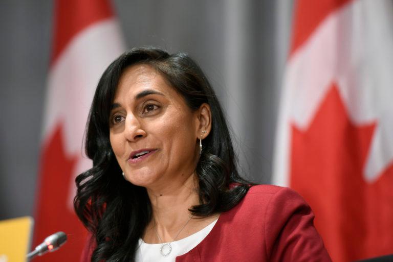 Minister of Public Services and Procurement Anita Anand speaks during a news conference on the COVID-19 pandemic on Parliament Hill in Ottawa, on Friday, Sept. 25, 2020. (Justin Tang/CP)