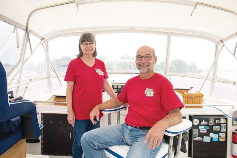 Karen Campbell and her husband Jacques sailed the Great Loop on their Marine Trader boat named Gyp C III. (Photograph by Sarah Dea)