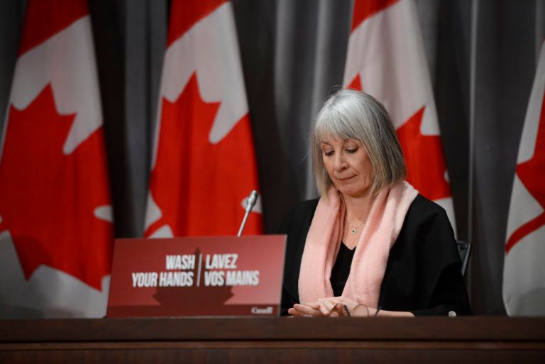 Hajdu takes part in a press conference on Parliament Hill during the COVID-19 pandemic on May 4, 2020 (CP/Sean Kilpatrick)
