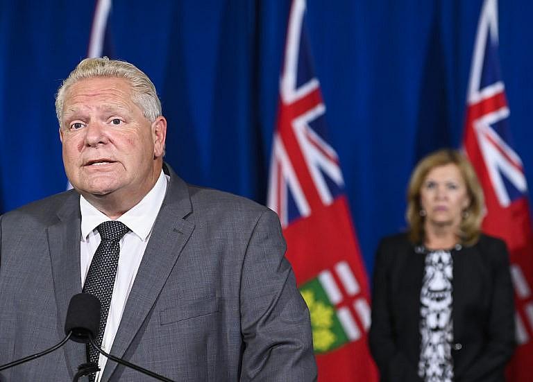 Ontario Premier Doug Ford answers questions from the media at Queen's Park during the COVID-19 pandemic in Toronto on Monday, September 28, 2020. THE CANADIAN PRESS/Nathan Denette