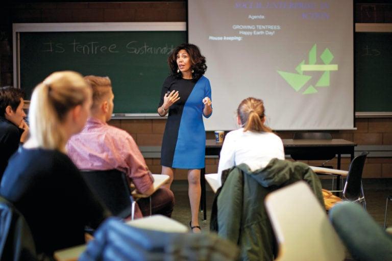 Professor Ana Marie Peredo, teaches students about sustainable entrepreneurship and international business at the Peter B. Gustavson School of Business at the University of Victoria. (Photograph by Chad Hipolito)