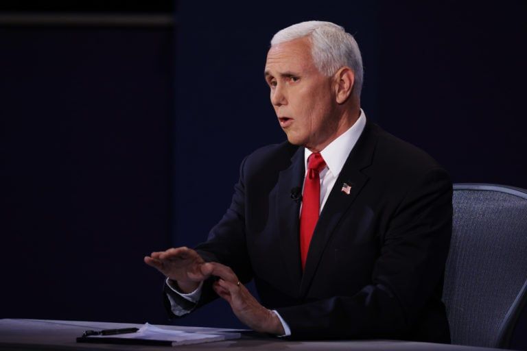 U.S. Vice President Mike Pence participates in the vice presidential debate at the University of Utah on October 7, 2020 in Salt Lake City, Utah. The vice presidential candidates only meet once to debate before the general election on November 3. (Alex Wong/Getty Images)