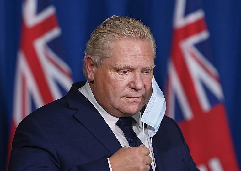 Ford arrives at a press conference at Queen's Park during the COVID-19 pandemic in Toronto on Nov. 3, 2020 (CP/Nathan Denette)