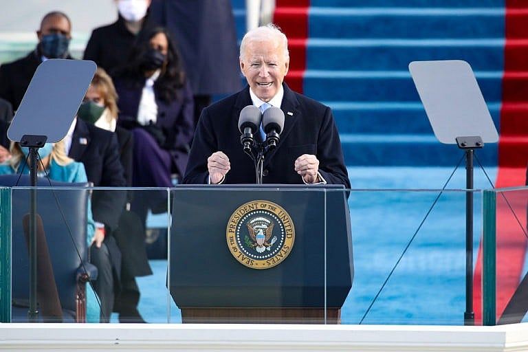U.S. President Joe Biden delivers his inaugural address on the West Front of the U.S. Capitol on January 20, 2021 in Washington, DC. During today's inauguration ceremony Joe Biden becomes the 46th president of the United States. (Rob Carr/Getty Images)