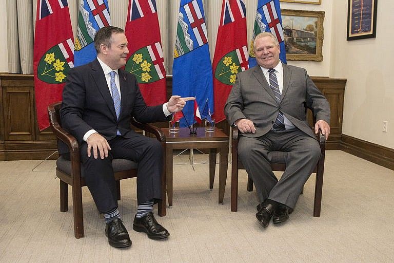 Ford poses with Kenney at the Ontario Legislature in Toronto on May 3, 2019 (CP/Chris Young)