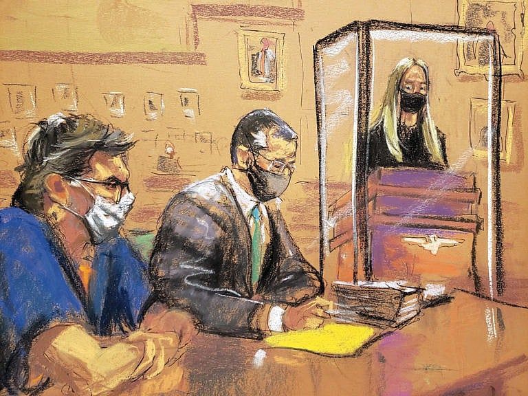 A courtroom sketch of Raniere’s 2020 sentencing hearing; he was given 120 years in prison (Jane Rosenberg/Reuters)