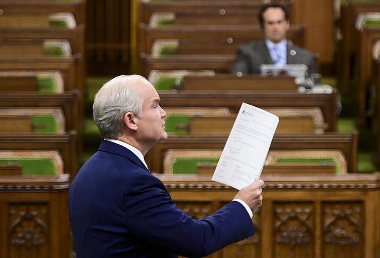 O'Toole rises during question period in the House of Commons on June 22, 2021 (Sean Kilpatrick/CP)
