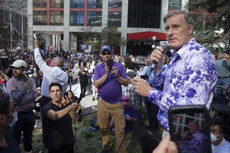 Maxime Bernier, Leader of the Peoples Party of Canada (PPC) speaks at a rally in Toronto on Thursday, September 16, 2021. (Chris Young/CP)