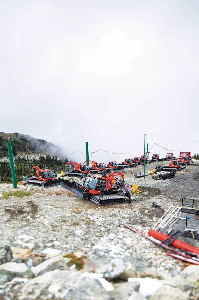 Crews work on maintaining snow grooming machinery. (Photograph by Jimmy Jeong)